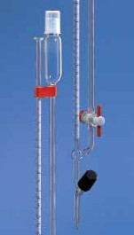 Microburette selon Bang avec robinet droit ou robinet latéral en verre borosilicaté 3.3, Classe AS, Capacité 5 ml Grad. 0,01 ml Tolérances 0,01 ± ml Robinet avec