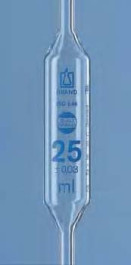 Pipette jaugée AR-Glas®, classe AS 2 traits, graduation bleue Volume 5,0 ml Hauteur totale 400 ± 10 mm Tolérance 0,015 ± ml