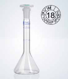 Fiole jaugée en verre DURAN® forme trapèze à col rodé classe A Capacité 2* ml RN 7/16 Tolérances 0,025 ± ml Hauteur 70 mm