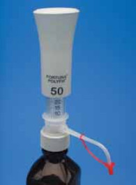 Distributeur POLYFIX ® Description Distributeur avec piston revêtu en PTFE et cylindre en verre clair Volume 2 à 10 ml Grad. 0,50 ml