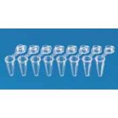 Barrette de 8 tubes PCR, en PP, avec bouchon plat attaché Volume 0,15 ml Type Low Profile Couleur blanc