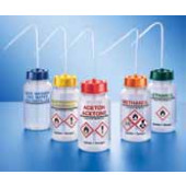 Flacon pissette à col large en PE-LD Type Méthanol Fermeture Orange Capacité 250 ml Filetage Ø extérieur 40 mm Hauteur 120 mm