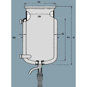 Réacteur en verre à rodage plan à double enveloppe Capacité 3000 ml DN 120 mm Forme A Ø A sup. 160 mm Ø bride 158 mm Hauteur 390 mm Hauteur deremplissage 290 mm