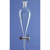 Ampoule à décanter en verre forme conique clé PTFE Capacité 100 ml RodageFemelle 19/26 RN Perforation 2,5 mm Graduations 5 ml