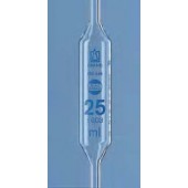 Pipette jaugée AR-Glas®, classe AS 2 traits, graduation bleue Volume 0,5 ml Hauteur totale 300 ± 10 mm Tolérance 0,005 ± ml