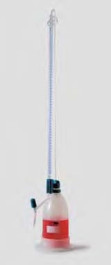 Burette automatique de Schilling, en verre borosilicaté 3.3/LDPE Capacité 50 ml Grad. 0,10 ml Tolérance 0,050 ± ml Description verre brun, sans Schellbach, graduations blanches