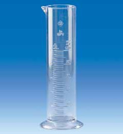 Eprouvettes graduées, SAN, classe B, graduations moulées, forme basse Capacité 250 ml Grad. 5,00 ml Hauteur 192 mm Tolérance 5,00 ± ml Ø 51 mm