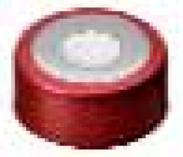 Bi-metal crimp caps Bouchons couleur bleu/argent, trou central Septa Silicone beige / PTFE gris Shore 40° shore A Epaisseur 3,00 mm