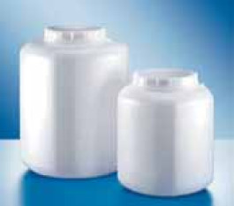 Flacon octogonal en polyéthylène à col extra large Capacité 5 l Ø 190 x 180 mm Hauteur 230 mm Ø col 108 mm Filetage  Ø extérieur 120 mm