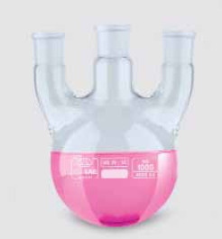 Ballon à fond rond tricol rodés, tubulures parallèles, en verre borosilicaté 3.3