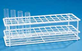 Portoir pour tubes à essais, en fil de fer revêtu nylon blanc