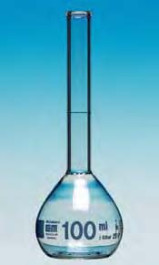 Fiole jaugée avec rebord, en verre DURAN® classe A, graduations bleues