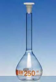 Fiole jaugée en verre DURAN® classe A graduations brunes, avec bouchon en PE