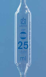 Pipettes jaugées, USP, Classe AS, AR-Glas®, 1 marquage, graduations bleues Volume 30 ml Tolérances 0,03 ± ml Hauteur totale 520 ± 10 mm