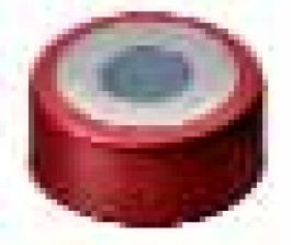  Bi-metal crimp caps Bouchons couleur bleu/argent, trou central Septa Butyl gris clair / PTFE gris foncé Shore 50° shore A Epaisseur 3,00 mm