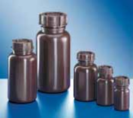 Flacon brun en polyéthylène à col large Capacité 500 ml Filetage  Ø extérieur 50 mm Hauteur 154,0 mm
