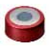Bi-metal crimp caps Bouchons couleur bleu/argent, trou central Septa Butyl gris clair / PTFE gris foncé Shore 50° shore A Epaisseur 3,00 mm
