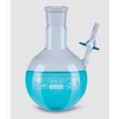 Ballon à fond rond tricol rodés, tubulures inclinées, en verre borosilicaté 3.3