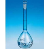 Fiole jaugée à col rodé, en verre DURAN®, classe A, graduations bleues, avec bouchon en verre