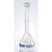 Fiole jaugée en verre DURAN® à col rodé classe A graduations bleues, avec bouchon en PE